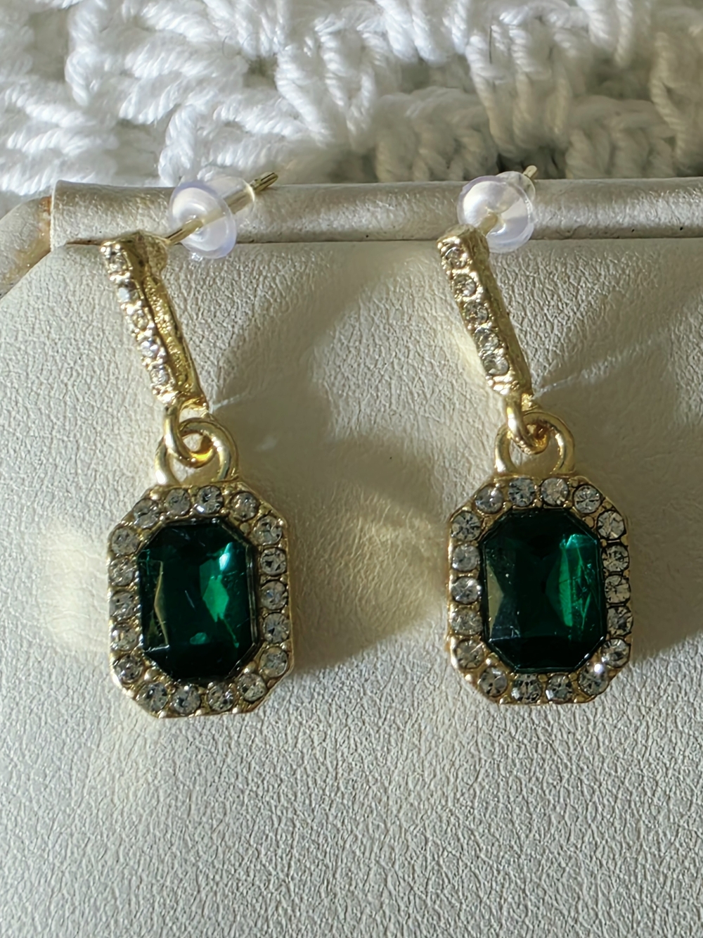 Gold-Tone Emerald Green Crystal Drop Earrings